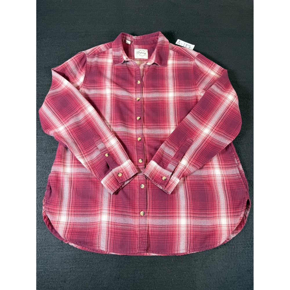 Jachs Girlfriend Womens Burgundy Plaid Flannel Button Down Shirt Pockets Medium